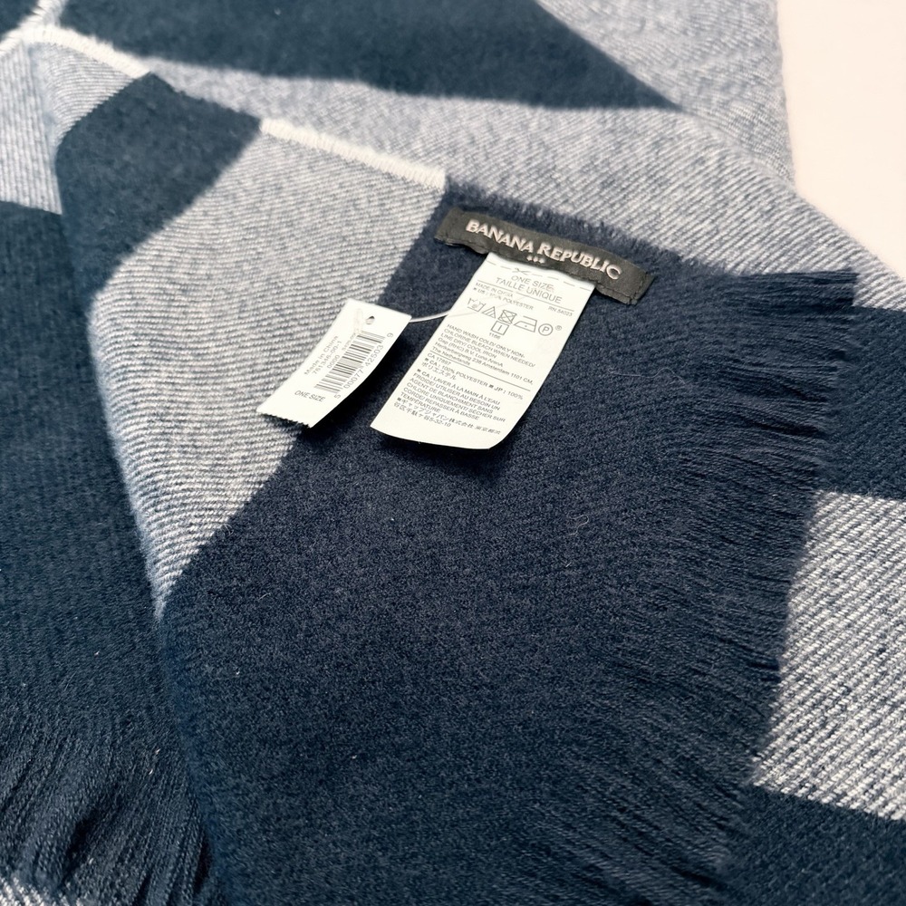 Banana Republic Scarf Wrap Blue Navy Fringe Heritage Preppy Soft 64x24 NEW NWT